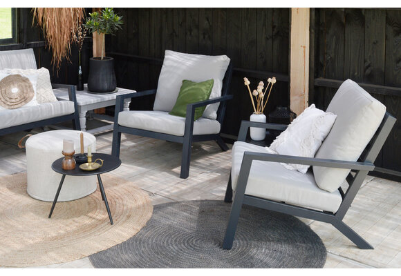 Sessel-Sofa Lounge-Set Bezano | 3-Sitzer | Mattschwarz / Creme | Aluminium