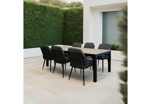7-teiliges Garten-Set | 6 Gartenstühle Isabel | Limasol Gartentisch | 225 cm