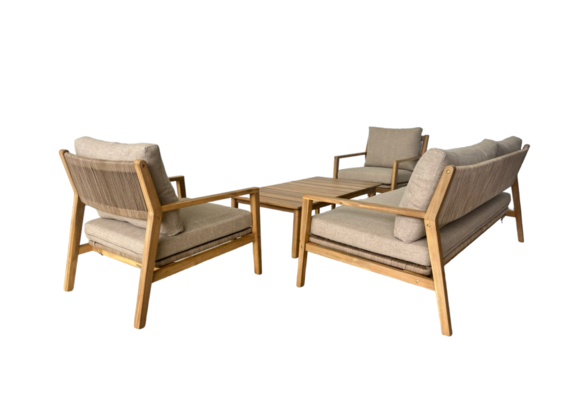 Sessel-Sofa Lounge-Set Felline | inkl. 3-Sitzer-Sofa | Akazienholz | Sand