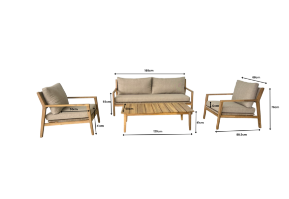 Sessel-Sofa Lounge-Set Felline | inkl. 3-Sitzer-Sofa | Akazienholz | Sand
