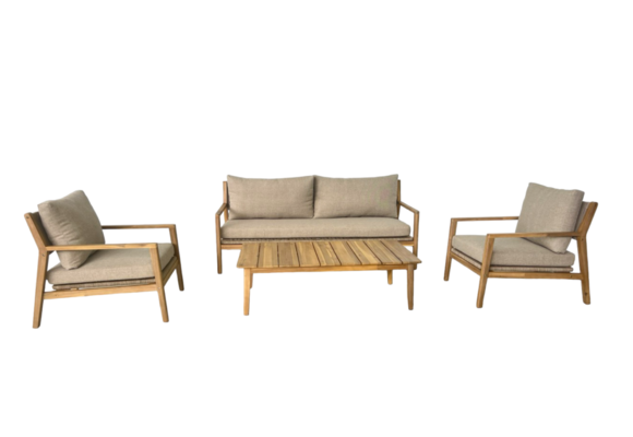 Sessel-Sofa Lounge-Set Felline | inkl. 3-Sitzer-Sofa | Akazienholz | Sand