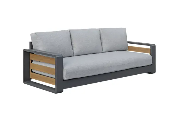 Lounge-Sofa Fosega | 3-Sitzer | Mattschwarz / Steingrau | Aluminium
