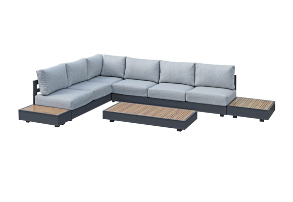 Eck-Lounge-Set Fosega | 225 x 299 cm | Mattschwarz / Steingrau | Aluminium