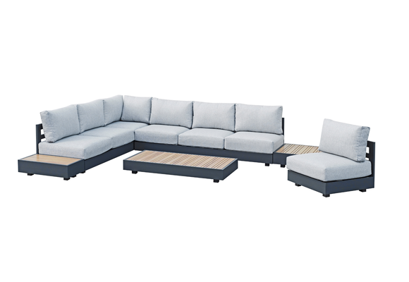 Eck-Lounge-Set Fosega | 225 x 299 cm | mit Sessel | Mattschwarz / Steingrau | Aluminium