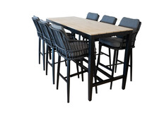 7-teiliges Bar-Set | 6 Isabel-Barhocker | Limasol-Bartisch 200 x 75 cm