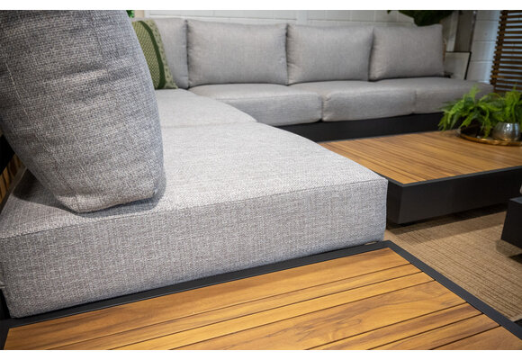 Eck-Lounge-Set Fosega | 225 x 299 cm | 7-Teilig | mit Sessel | Mattschwarz / Steingrau | Aluminium