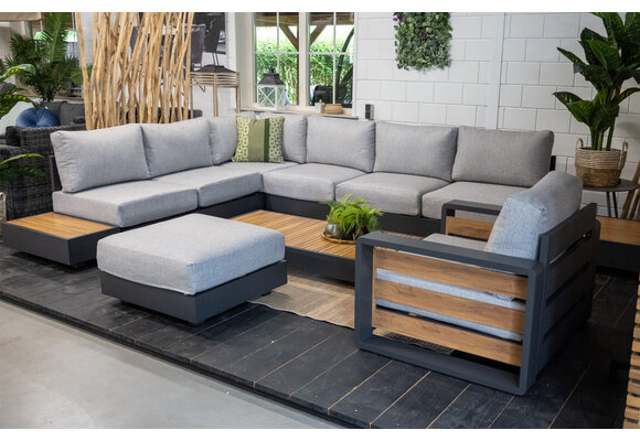 Ecklounge-Sofa Fosega | 2-teilig | Mattschwarz / Steingrau | Aluminium