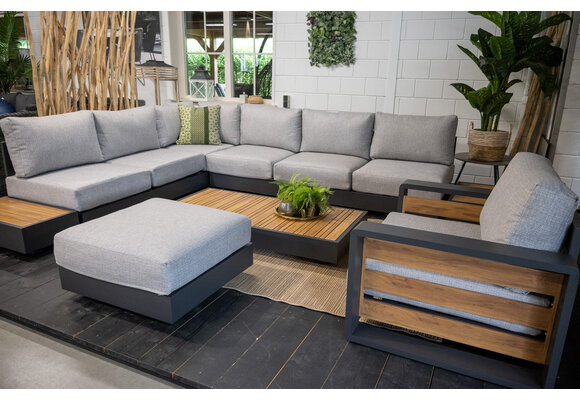 Eck-Lounge-Set Fosega | 225 x 299 cm | 7-Teilig | mit Sessel | Mattschwarz / Steingrau | Aluminium