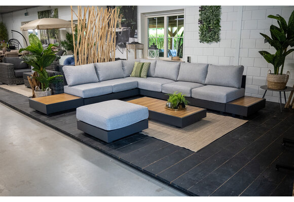 Ecklounge-Set | Fosega | 225 x  299 cm | 6-Teilig | Mattschwarz / Steingrau | Aluminium