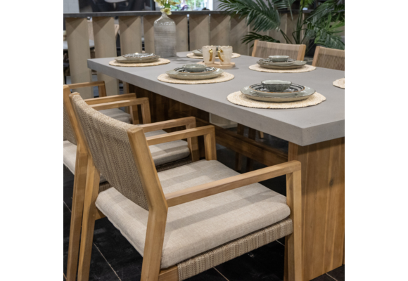 7-teiliges Gartenset | 6 Felline-Stühle | 210x100cm Rock Gartentisch | Betonoptik