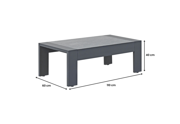 Lounge-Tisch Fosega | 110 x 60 cm | Mattschwarz | Aluminium & Keramik