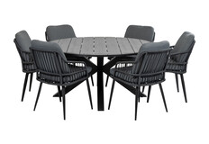 7-teiliges rundes Gartenset | 6 Gartenstühle Isabel | Gartentisch Limasol ø150cm