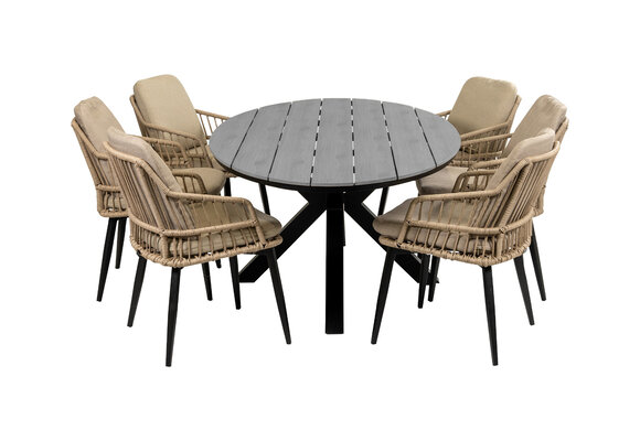 7-teiliges Garten-Set | 6 Isabel Stühle | Limasol Gartentisch | 220 cm | Oval