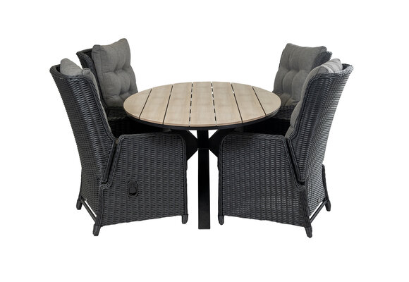 5-Teiliges Gartenset | 4 Dublin verstellbare Gartenstühle  (schwarz) | Limasol Tisch 180 cm Wood