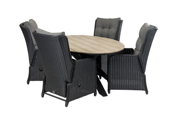 5-Teiliges Gartenset | 4 Dublin verstellbare Gartenstühle  (schwarz) | Limasol Tisch 180 cm Wood