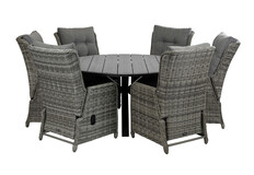 7-teiliges Gartenset | 6 verstellbare Dublin Gartenstühle | Limasol Gartentisch | ø 150 cm