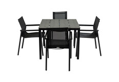 5-teiliges Garten-Set | 4 Delia-Gartenstühle | 90 x 90 cm Limasol-Gartentisch | Schwarz  & Grau