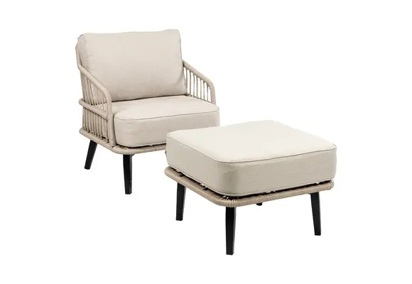 Loungesessel mit Hocker | Isabel | Rope | Sand