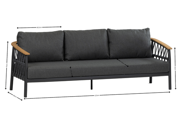 Loungesofa Capri | 3-Sitzer | Mattschwarz & Anthrazit