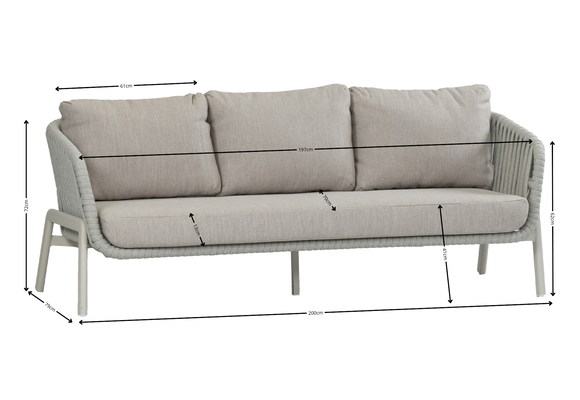 Loungesofa Porto | 3-Sitzer | Natur & Creme | Aluminium & Rope