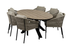 7-teiliges Garten-Set | 6 Elvira Gartenstühle | 220 cm ovaler Limasol-Gartentisch