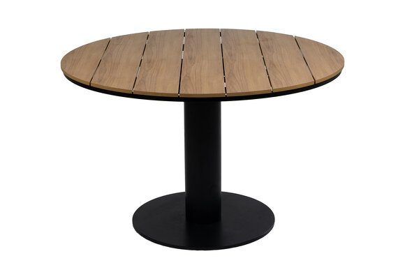 5-teiliges Garten-Set rund | 4 Mona-Gartenstühle (Sand) | ø 120 cm Tower-Gartentisch (Schwarz)