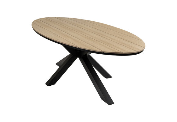 9-teiliges ovales Garten-Set | 8 Berlin Gartenstühle (Schwarz) | Gartentisch Limasol 280 cm (`Wood)