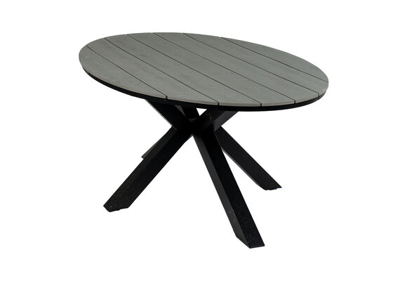 5-teiliges ovales Garten-Set | 4 Berlin Gartenstühle (Schwarz) | Gartentisch Limasol 180 cm (Grau)