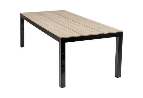 7-teiliges Garten-Set | 6 Berlin Gartenstühle (Schwarz) | Gartentisch Limasol 225 x 100 cm (Wood)