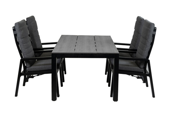 5-teiliges Garten-Set | 4 Berlin Gartenstühle (Schwarz) | Gartentisch Limasol 180x 100 cm (Grau)