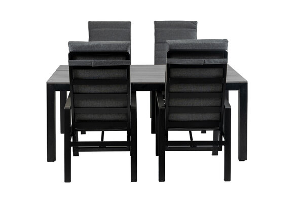 5-teiliges Garten-Set | 4 Berlin Gartenstühle (Schwarz) | Gartentisch Limasol 180x 100 cm (Grau)