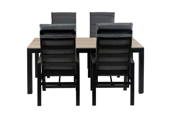 5-teiliges Garten-Set | 4 Berlin Gartenstühle (Schwarz) | Gartentisch Limasol 180x 100 cm (Wood)