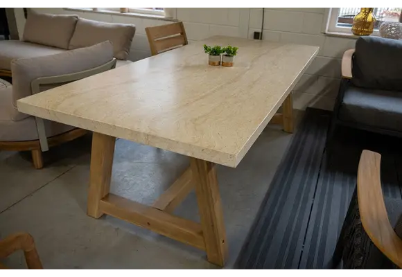 Gartentisch Rock | 235 x 95 cm | Travertine | Akazienholz