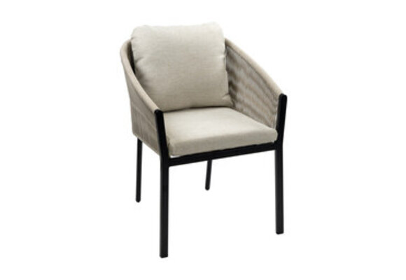 5-teiliges rundes Gartenset | 4 Elvira Gartenstühle (Schwarz) | Gartentisch Limasol ø120cm (Grau)