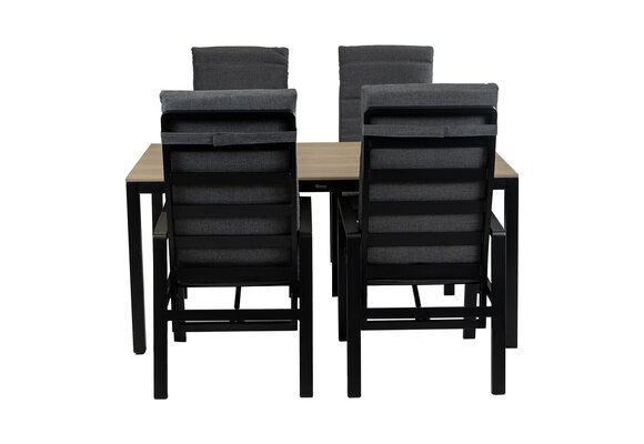 5-teiliges Gartenset | 4 Berlin Gartenstühle (Schwarz) | Gartentisch Limasol 160 x 90 cm (Wood)