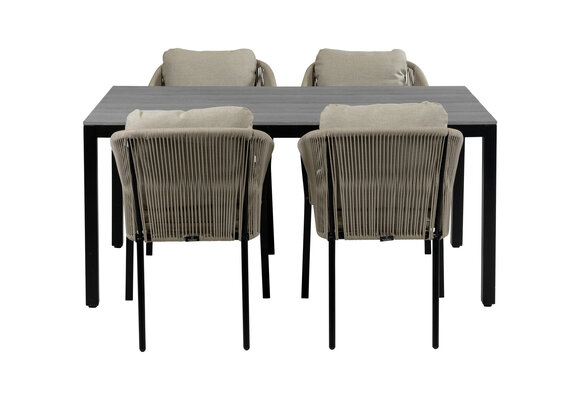 5-teiliges Garten-Set | 4 Elvira Gartenstühle (Sand) | Gartentisch Limasol 160 x 90 cm (Grey)
