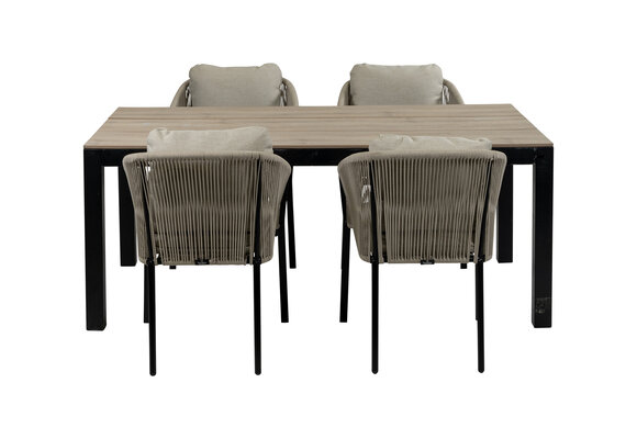 5-teiliges Garten-Set | 4 Elvira Gartenstühle | Limasol Gartentisch (180 x 100 cm) | Schwarz & Wood