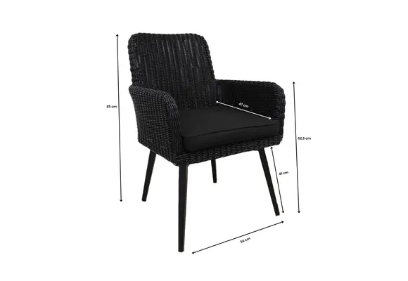 5-teiliges Garten-Set | 4 Pisa Gartenstühle | Cadiz Gartentisch 180 x 115 cm | Schwarz