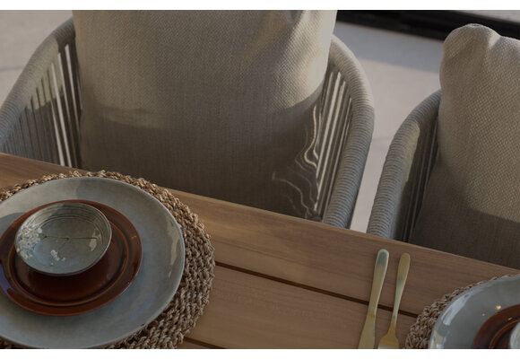 7-teiliges Garten-Set | 6 Elvira Gartenstühle | Rock Gartentisch 235 x 95 cm | Camel & Travetine