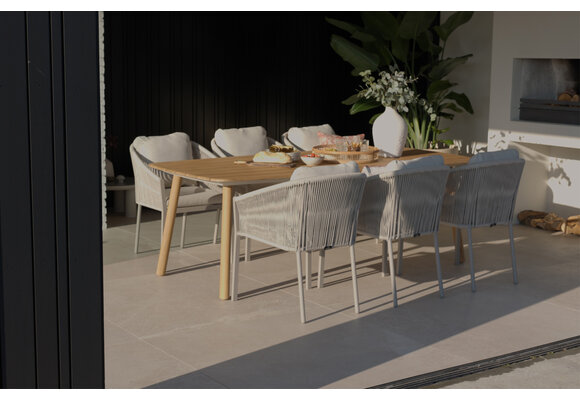 7-teiliges Garten-Set | 6 Elvira Gartenstühle | Rock Gartentisch 235 x 95 cm | Camel & Beton