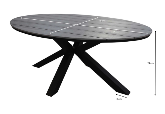 7-teiliges Gartenset | 6 Elvira Gartenstühle (Sand) | 220 cm ovaler Gartentisch Limasol (Grau)