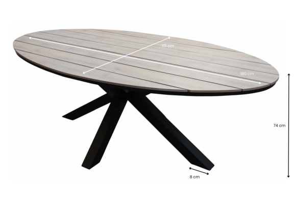 5-teiliges Garten-Set | 4 Elvira Gartenstühle | Limasol Gartentisch oval (180 x 115 cm) | Schwarz & Wood