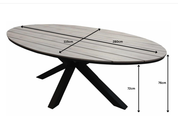 9-teiliges ovales Garten-Set | 8 Berlin Gartenstühle (Schwarz) | Gartentisch Limasol 280 cm (`Wood)