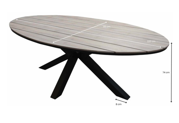 7-teiliges ovales Garten-Set | 6 Berlin Gartenstühle (Schwarz) | Gartentisch Limasol 220 cm (Wood)