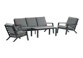 4-teiliges Sessel-Sofa Lounge-Set Bezano | Mattschwarz / Grau | Aluminium