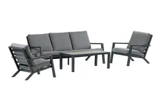 4-teiliges Sessel-Sofa Lounge-Set Bezano | Mattschwarz / Grau | Aluminium