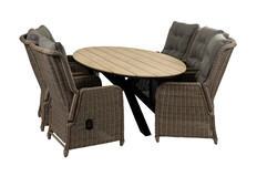 7-teiliges Gartenset | 6 verstellbare Dublin Gartenstühle | Limasol Gartentisch | 220 cm | Oval