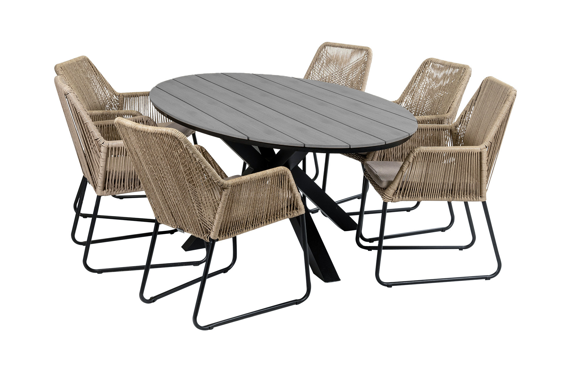 4 Jahreszeiten Gartenmöbel 7-teiliges Gartenset | 6 Mona Gartenstühle | Limasol Gartentisch | 220 cm | Oval