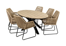 7-teiliges Gartenset | 6 Mona Gartenstühle | Limasol Gartentisch | 220 cm | Oval