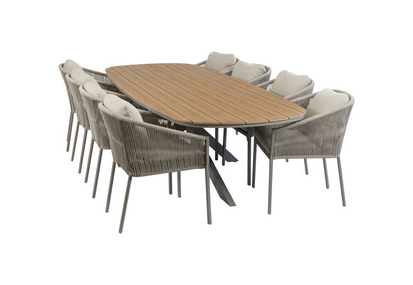 9-teiliges Garten-Set | 8 Elvira Gartenstühle | 280 cm Cadiz Gartentisch | Camel